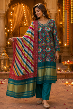 Russia silk lakri patta mul lining suit set in teal blue ( true to size )
