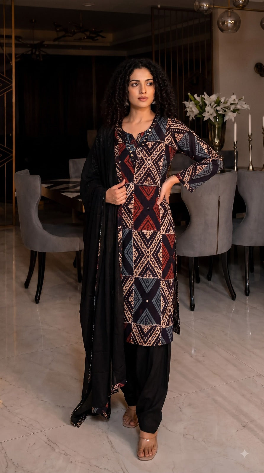 Super pretty real mirror detailing farshi salwar suit set in black