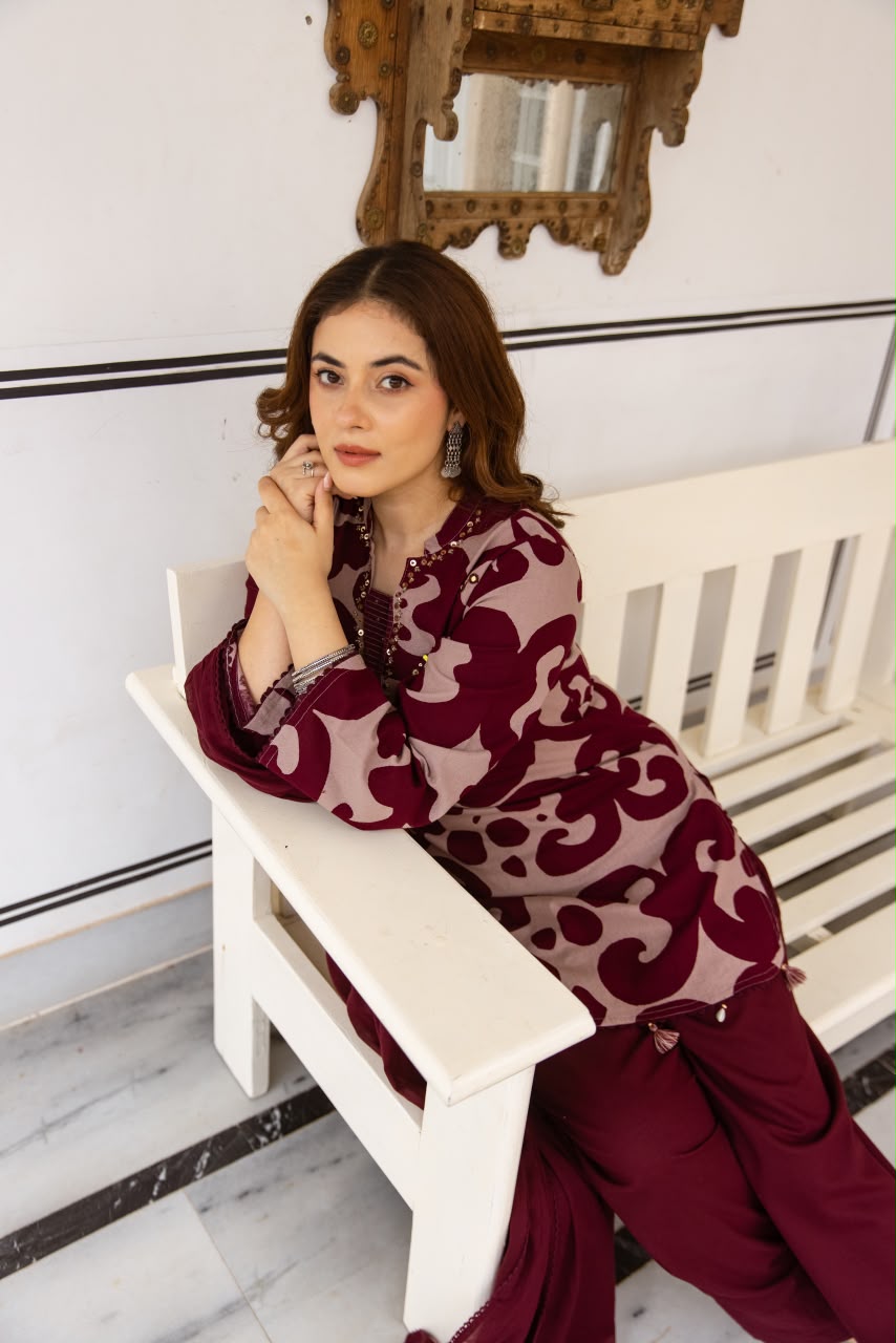 Soft cotton flex farshi salwar suit set in wine