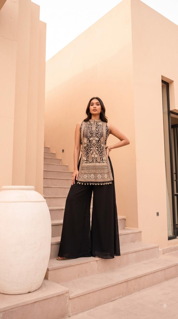 Pretty georgette fully embroidered suit set
