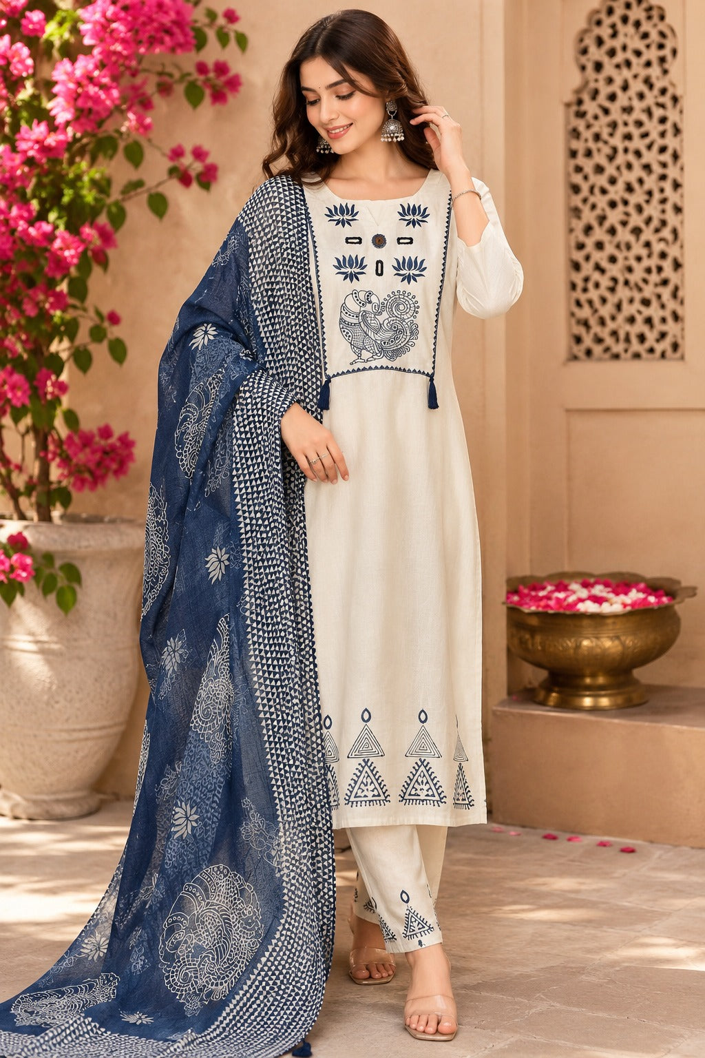 Super pretty indigo blue and white cotton suit set