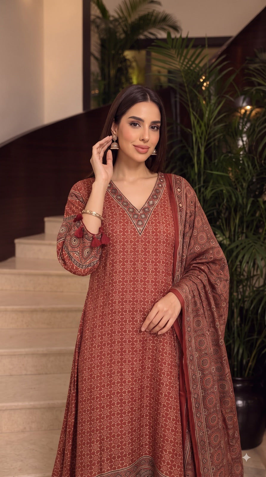 Pure crepe ajrakh suit set
