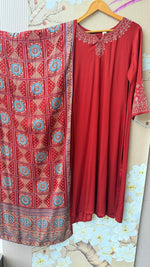 Premium gaji silk with ajrakh dupatta in red with pretty designer back