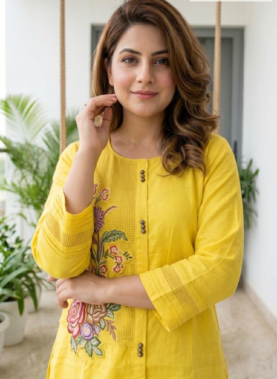 Pretty cotton applique co ord set in yellow