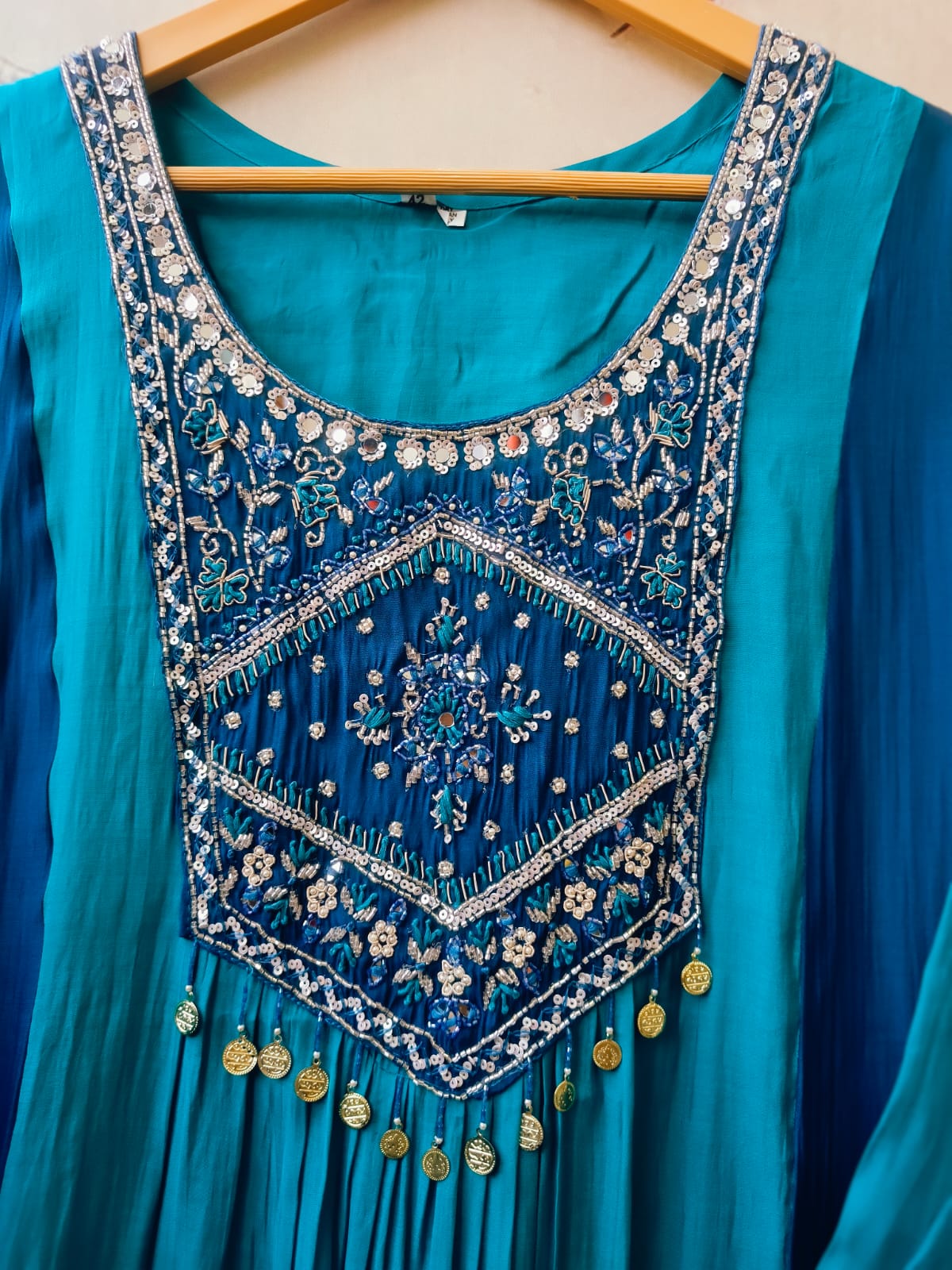Pretty Mul chanderi two tone suit set in blue