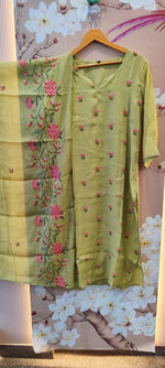 Pretty Mul chanderi with lining fully embroidered in green