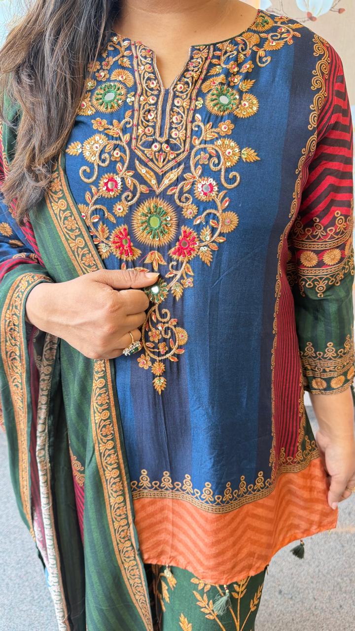 Pretty Russian silk Kalamkari suit set