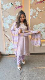 Designer handwork tissue suit set in lilac