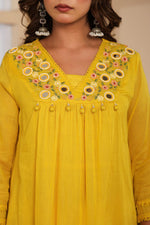Pure Mul cotton real mirror full suit set in yellow
