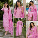 Pretty Modale embroidered suit set in pink