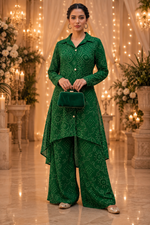 Emerald green georgette lining kurta pant