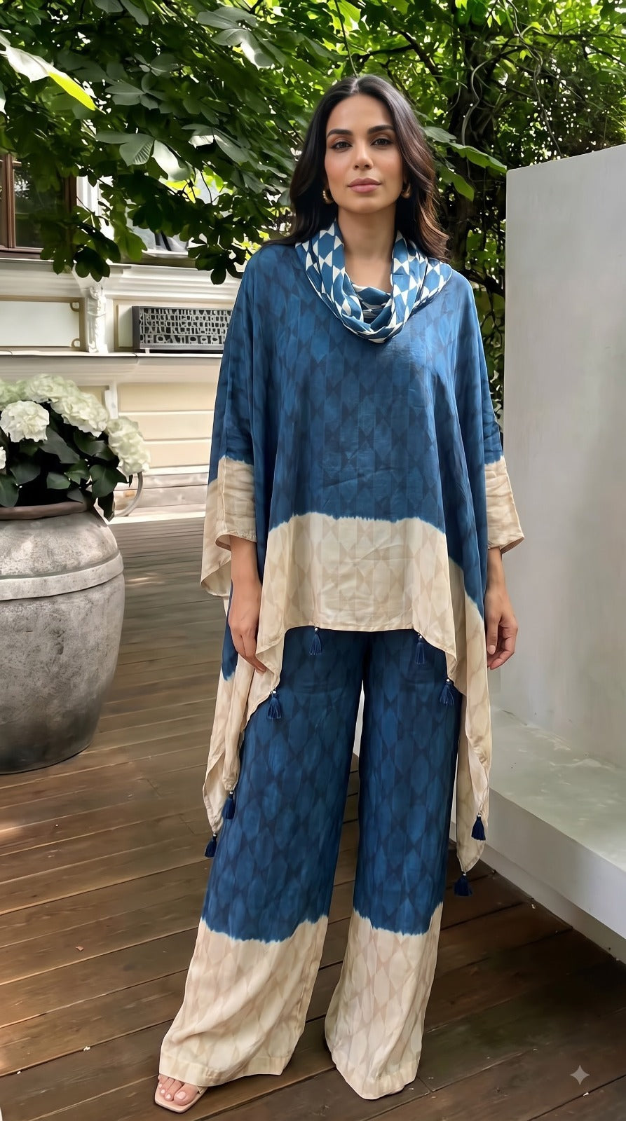 Premium crepe silk self print co ord in blue