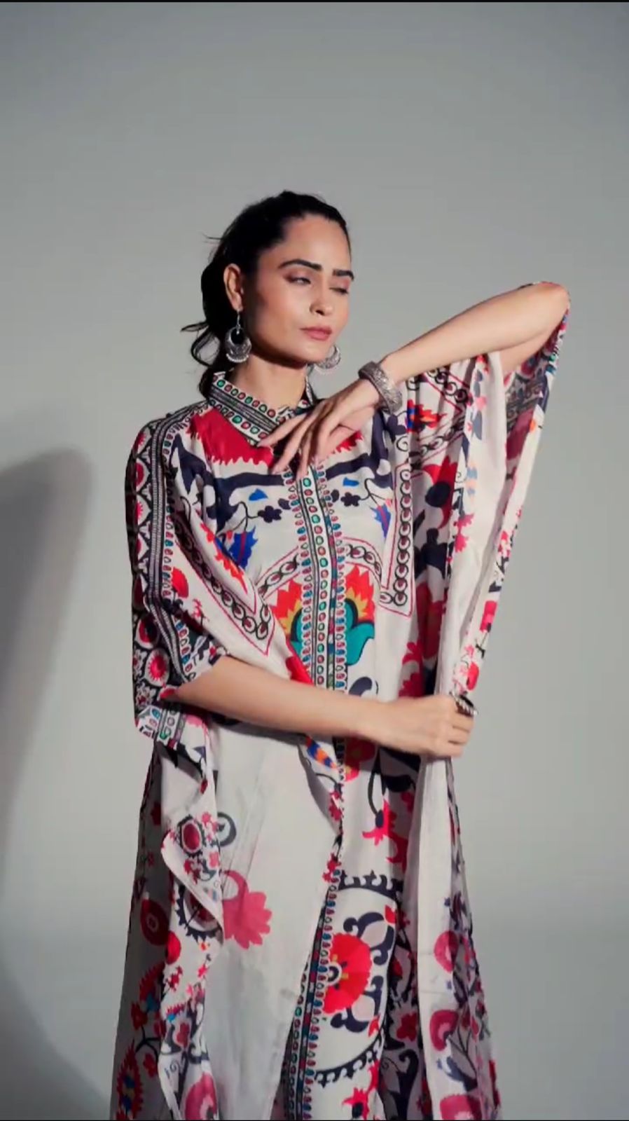 Pure muslin silk digital printed kaftan set