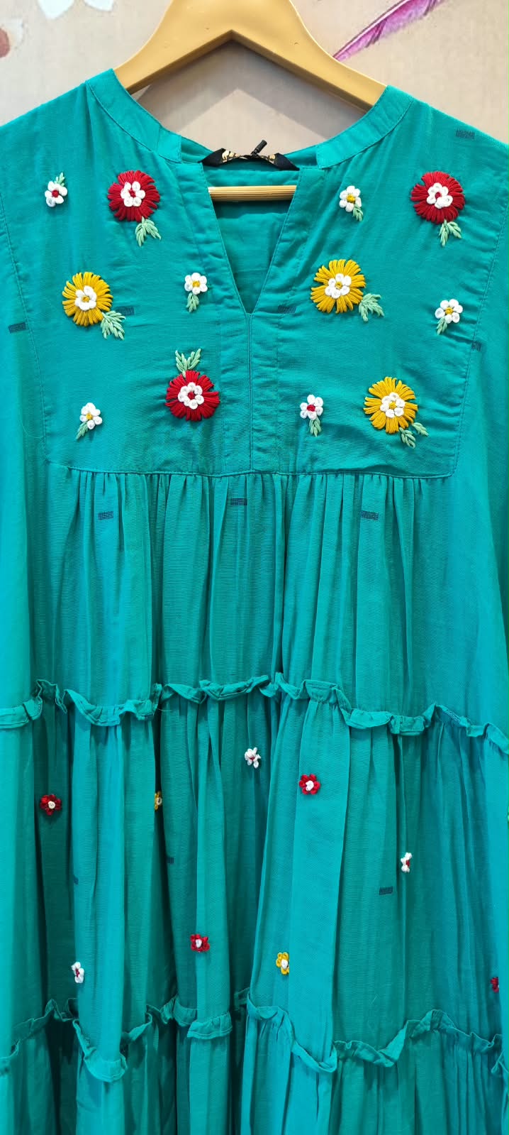 Handloom cotton embroidered blue one piece