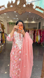 Pure Mul cotton lining chikankari suit set in pink