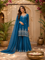 Premium chinon sharara suit set in teal