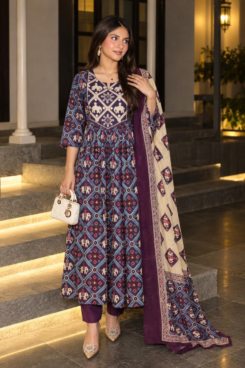 Pretty Patola cotton suit in purple