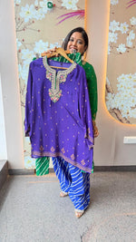 Pure crepe digital printed farshi salwar suit set in green n blue