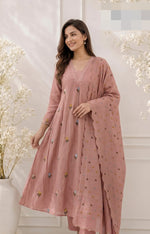Mul chanderi with lining fully embroidered in pink