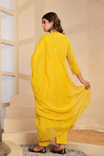 Pure Mul cotton real mirror full suit set in yellow