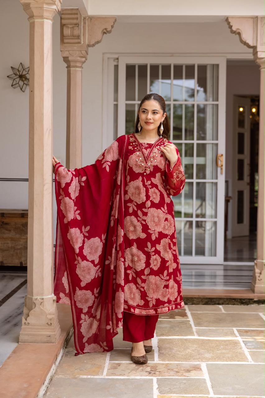 Pretty Modale red floral suit set in redPretty Modale red floral suit set in red
