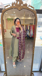 Premium glass tissue lining suit set slim fit but extra margin available in green