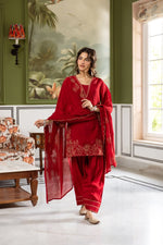 Mul chanderi red farshi salwar suit set