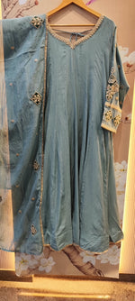 Premium zardosi handwork ice blue Anarkali full suit set