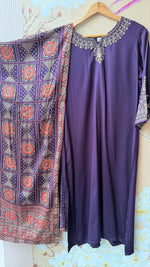Premium gaji silk with ajrakh dupatta in purple with pretty designer back