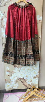 Gaji silk real mirror Kalamkari skirt in red