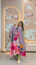 Super pretty Mul silk digital printed kurta pant in purple