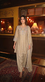 Heavily embellished pretty chinon handwork farshi salwar suit set in cream