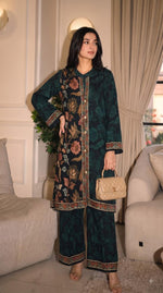 Pretty crepe silk Kalamkari co ord in green