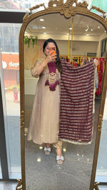 Premium glass tissue lining suit set slim fit but extra margin available golden with wine