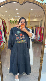 Pure Mul cotton designer back kurta pant in black