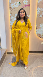 Wow cotton chanderi fully embroidered with pocket suit set in yellow