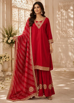 Pretty crush plazzo with gotta detailing silk kurta suit set in red