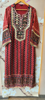 Real mirror ajrakh Phiran kurta pant in red