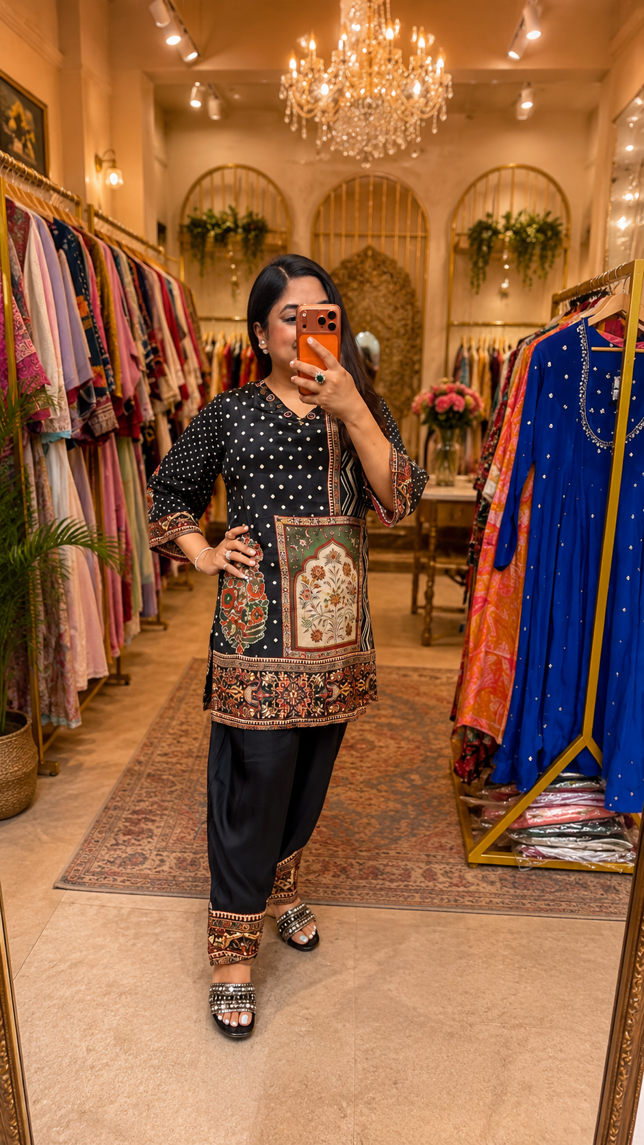 Pure crepe lining farshi salwar co ord in black polka dot