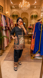 Pure crepe lining farshi salwar co ord in black polka dot