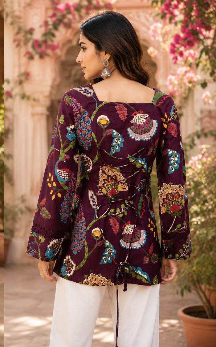 Pretty cotton designer back top in wine