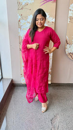 Super pretty pink Mul chanderi cutwork suit set