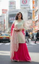 Mul silk sharara set in green n pink