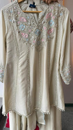 Heavily embellished pretty chinon handwork farshi salwar suit set in cream