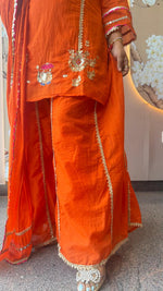 Super pretty Mul chanderi plazzo set with pretty handwork in orange (Loose fit)