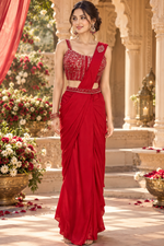 Premium chinon embellished saree with belt