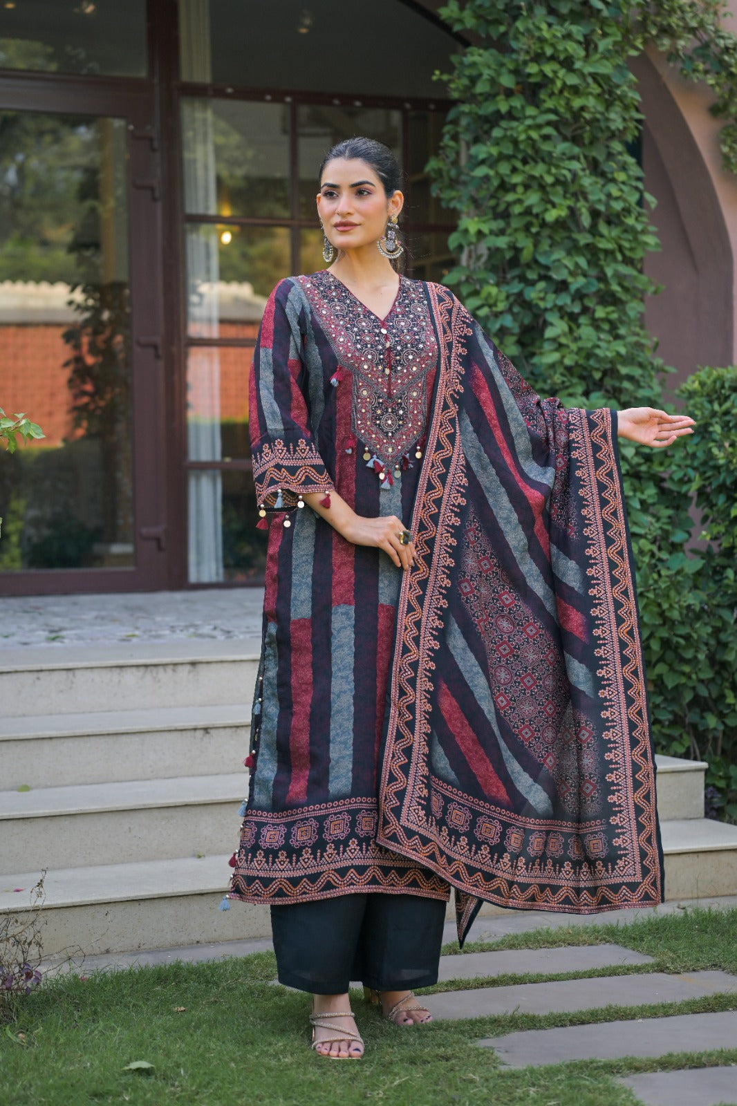 Super pretty dola silk designer ajrakh full suit set
