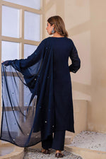 Pure Mul cotton embroidered suit set in blue