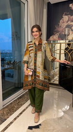 Pure crepe digital printed co ord in green