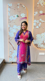 Premium smart pure crepe co ord set in purple n pink